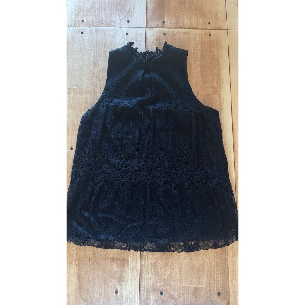 IZ Byer Womens XL Black Lace High Neck Sleeveless Blouse Keyhole Back Tank Top